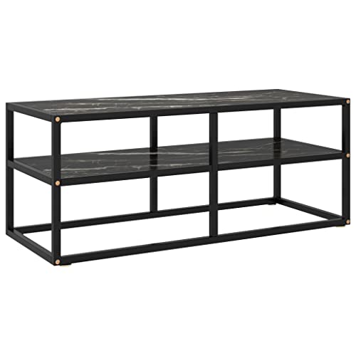 ZQQLVOO TV-Schrank Schwarz mit Schwarzer Marmor-Optik Glas Couchtisch tv ständer Fernseher Tisch Fernseher Schrank 100x40x40 cm von ZQQLVOO