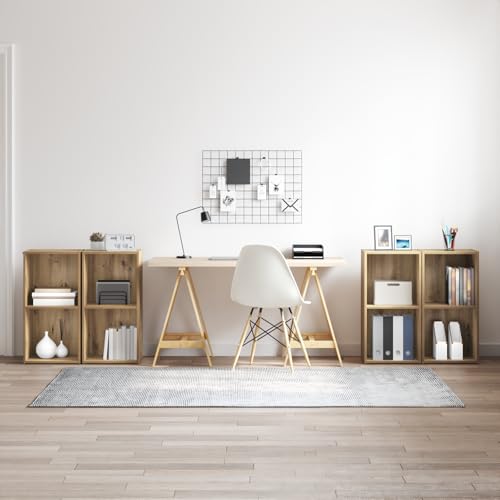 ZQQLVOO TV-Schrank-Set 4 pcs Handwerklich gefertigter Eichenholz Modulares Würfelregal System für Aufbewahrung und Organisation von ZQQLVOO