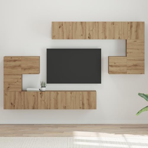 ZQQLVOO TV-Schrank-Set 8 pcs Handwerklich gefertigter Eichenholz Modulares Würfelregal System zur Wandmontage, Stauraum für Bücher und Deko von ZQQLVOO