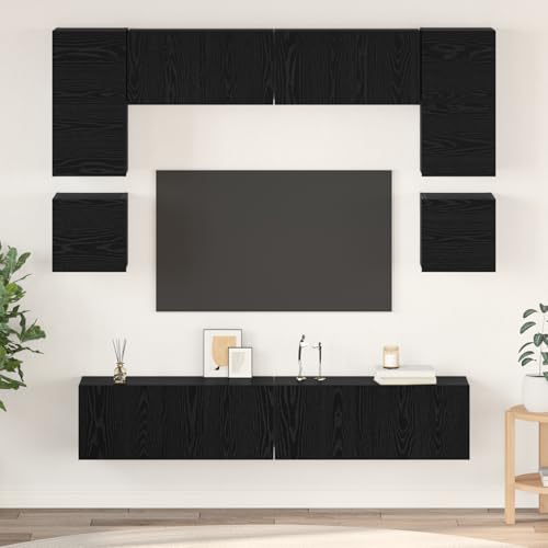 ZQQLVOO TV-Schrank-Set mit Regal Sonstiges mit Speicher mit Tür 8 pcs Schwarz Eiche Wandmontierter Aufbewahrungsschrank mit Holzregalen für Moderne Wohnräume und Garage von ZQQLVOO