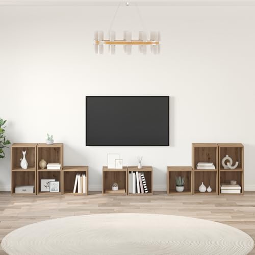 ZQQLVOO TV-Schrank Set mit Regal mit Speicher 8 pcs Artisan Eiche Holzwerkstoff Couchtisch wohnzimmerschrank lowboard HiFi Rack ZQQLVOO TV-Schrank Set mit Regal mit Speicher 8 pcs Artisan Eiche Holzwerkstoff Couchtisch wohnzimmerschrank lowboard HiFi Rack von ZQQLVOO