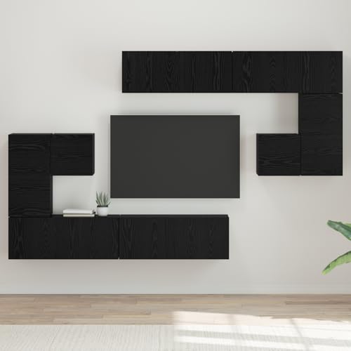 ZQQLVOO TV-Schrank-Set mit Speicher mit Tür 8 pcs Schwarz Eiche tv möbel Sideboard hängend Sideboard Wohnzimmer tv ständer von ZQQLVOO