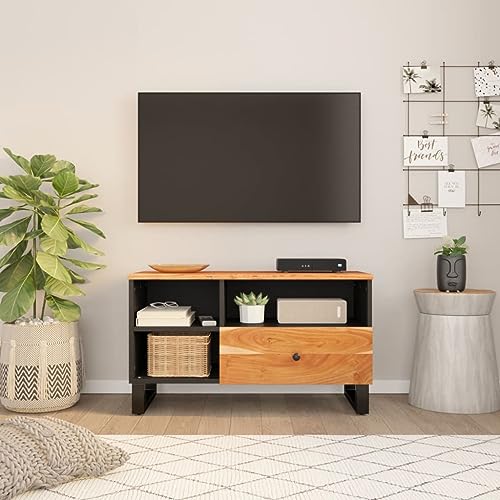 ZQQLVOO TV-Schrank TV-Schrank aus Akazienholz mit Stauraum und Eisenbeinen für Wohnzimmer 80x33x46 cm Massivholz Akazie und Holzwerkstoff von ZQQLVOO