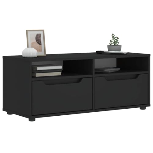 ZQQLVOO TV-Schrank VISNES Schwarz Fernsehschrank Konsolentisch mit Schubladen tv Regal tv Cabinet 100x40x38 cm Holzwerkstoff von ZQQLVOO