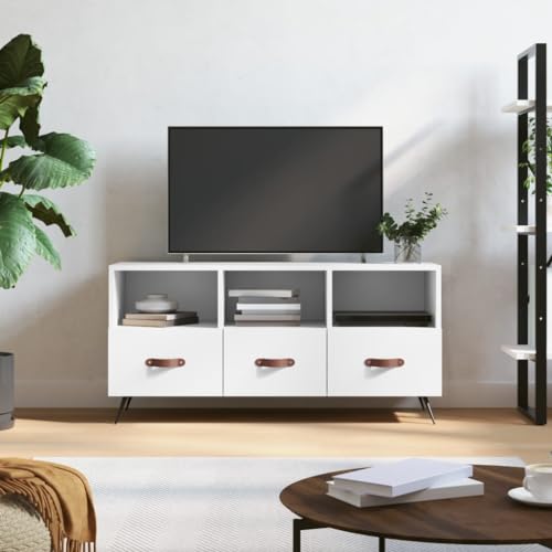 ZQQLVOO TV-Schrank Weiß Stabiler TV-Schrank mit Stauraum, Holzwerkstoff und Eisenbeinen fürs Wohnzimmer. 102x36x50 cm Holzwerkstoff von ZQQLVOO