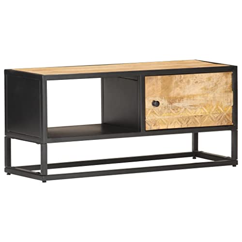 ZQQLVOO TV-Schrank mit Geschnitzter Tür Rustikaler TV-Schrank aus Mangoholz mit Stauraum und Eisenrahmen 90x30x40 cm Raues Mangoholz ZQQLVOO TV-Schrank mit Geschnitzter Tür Rustikaler TV-Schrank aus Mangoholz mit Stauraum und Eisenrahmen 90x30x40 cm Raues Mangoholz von ZQQLVOO
