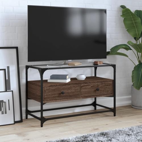 ZQQLVOO TV-Schrank mit Glasplatte Braun Eiche Couchtisch lowboard tv Bank tv Regal 80x35x51 cm Holzwerkstoff von ZQQLVOO
