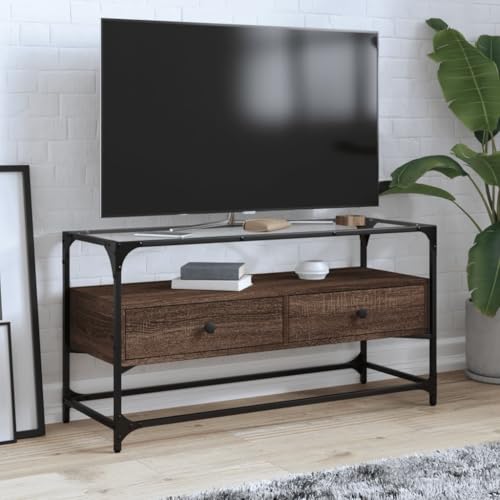 ZQQLVOO TV-Schrank mit Glasplatte Braun Eiche Fernsehschrank Sideboard tv Couchtisch Konsolentisch mit Schubladen 98x35x51 cm Holzwerkstoff ZQQLVOO TV-Schrank mit Glasplatte Braun Eiche Fernsehschrank Sideboard tv Couchtisch Konsolentisch mit Schubladen 98x35x51 cm Holzwerkstoff von ZQQLVOO