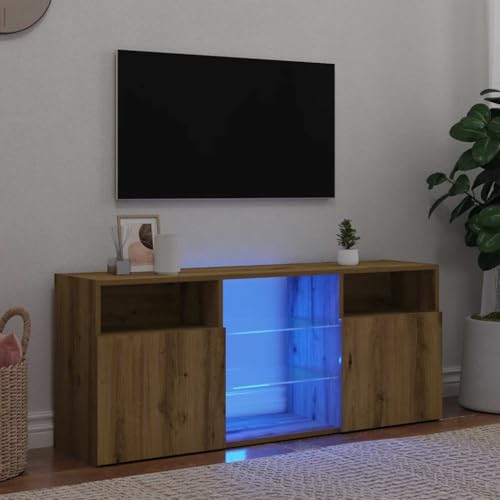 ZQQLVOO TV-Schrank mit LED-Leuchten Artisan-Eiche Medienschrank Multifunktionaler TV-Ständer für Schlafzimmer Arbeitszimmer 120x30x50 cm von ZQQLVOO