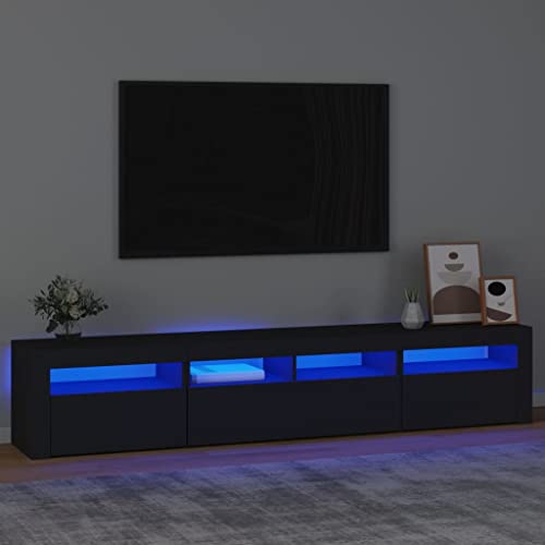ZQQLVOO TV-Schrank mit LED-Leuchten Schwarz LED TV Schrank mit Beleuchtung und Stauraum, Moderner Unterhaltungsmöbel fürs Wohnzimmer 210x35x40 cm von ZQQLVOO