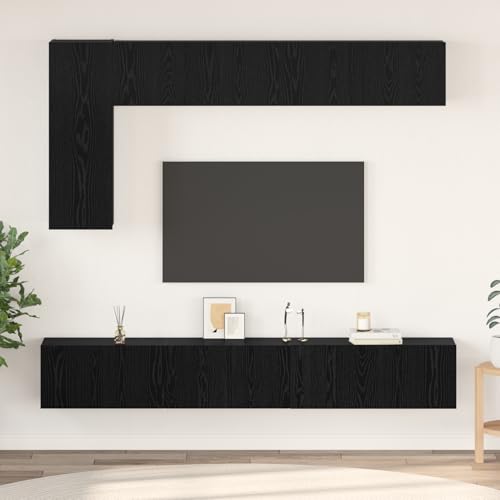 ZQQLVOO TV-Schranksatz mit Regal Sonstiges 6 pcs Schwarz Eiche TV Schrank Set mit umkehrbarer Tür, Stauraum für Entertainment-Geräte, modernes Design, robuste Holzwerks von ZQQLVOO