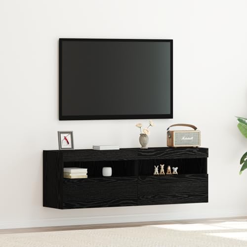 ZQQLVOO TV-Wandschränke mit LED-Leuchten 2 STK. Schwarz Eiche Sideboard hängend tv kommode tv Cabinet Fernsehschrank von ZQQLVOO