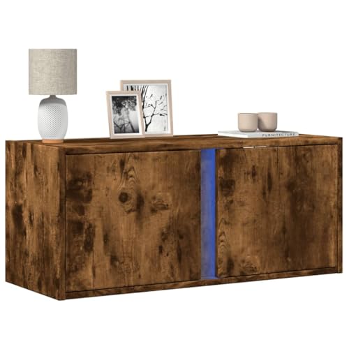 ZQQLVOO TV-Wandschrank mit LED-Beleuchtung Räuchereiche Fernseher Tisch Fernseher kommode Sideboard Wohnzimmer wohnzimmerschrank 80x31x35 cm von ZQQLVOO