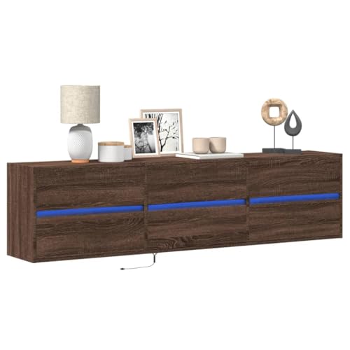 ZQQLVOO TV-Wandschrank mit LED Braun Eichen-Optik Fernseher Schrank wohnzimmerschrank tv Board Sideboard Wohnzimmer 180x31x45 cm von ZQQLVOO