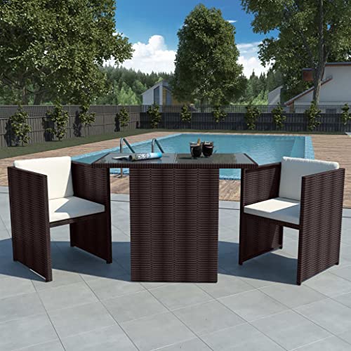 ZQQLVOO Terrassenmöbel Gartensofa Möbelsets 3-TLG. Bistro-Set mit Auflagen Poly Rattan Braun von ZQQLVOO