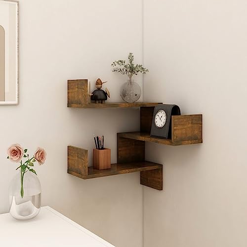 ZQQLVOO Wand-Eckregal Räuchereiche Schwebendes Wandregal Bücherregal für Schlafzimmer Küche 40x40x50 cm Holzwerkstoff von ZQQLVOO