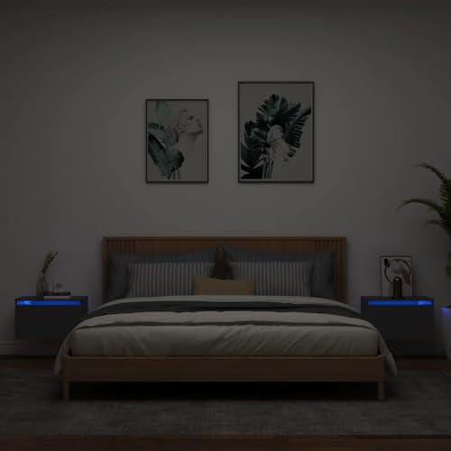 ZQQLVOO Wand-Nachttische mit LED-Leuchten 2 STK. Schwarz badschrank schmal Bedside Table for Zimmer Schlafzimmer ZQQLVOO Wand-Nachttische mit LED-Leuchten 2 STK. Schwarz badschrank schmal Bedside Table for Zimmer Schlafzimmer von ZQQLVOO