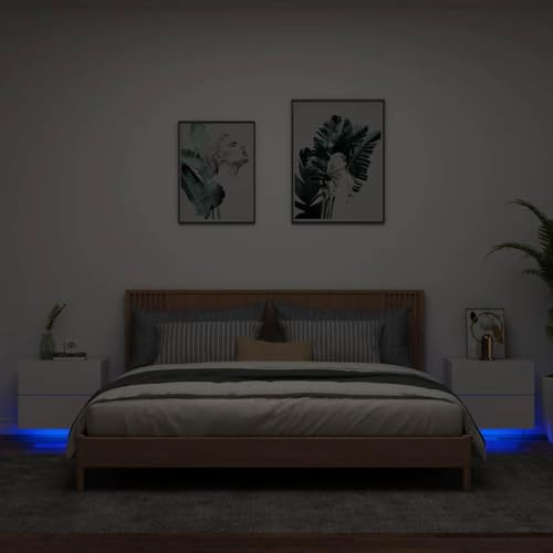 ZQQLVOO Wand-Nachttische mit LED-Leuchten 2 STK. Weiß Nachtkommoden Nachtmöbel für Büros ZQQLVOO Wand-Nachttische mit LED-Leuchten 2 STK. Weiß Nachtkommoden Nachtmöbel für Büros von ZQQLVOO