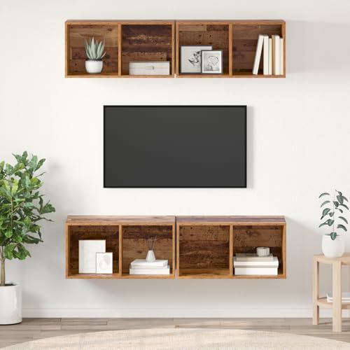 ZQQLVOO Wand TV Schrank 4 pcs Altholz Modulares Würfelregal für Wandmontage, Stauraumlösung mit anpassbaren Fächern für Bücher und Deko. 37 x 37 x 72 cm Holzwerkstoff von ZQQLVOO