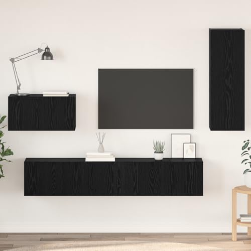 ZQQLVOO Wand TV Schrank mit Regal Sonstiges mit Speicher mit Tür 4 pcs Schwarz Eiche Fernseher Schrank Sideboard hängend Fernseher kommode lowboard ZQQLVOO Wand TV Schrank mit Regal Sonstiges mit Speicher mit Tür 4 pcs Schwarz Eiche Fernseher Schrank Sideboard hängend Fernseher kommode lowboard von ZQQLVOO