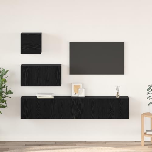 ZQQLVOO Wand TV Schrank mit Regal mit Speicher mit Tür 4 pcs Schwarz Eiche wohnzimmerschrank tv ständer hängeschrank Fernseher Schrank ZQQLVOO Wand TV Schrank mit Regal mit Speicher mit Tür 4 pcs Schwarz Eiche wohnzimmerschrank tv ständer hängeschrank Fernseher Schrank von ZQQLVOO