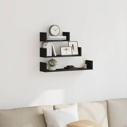ZQQLVOO Wandregale 3 STK. Schwarz Eichen-Optik Holzwerkstoff Regal für Deko Bücherregal für Wohnzimmer Schlafzimmer ZQQLVOO Wandregale 3 STK. Schwarz Eichen-Optik Holzwerkstoff Regal für Deko Bücherregal für Wohnzimmer Schlafzimmer von ZQQLVOO