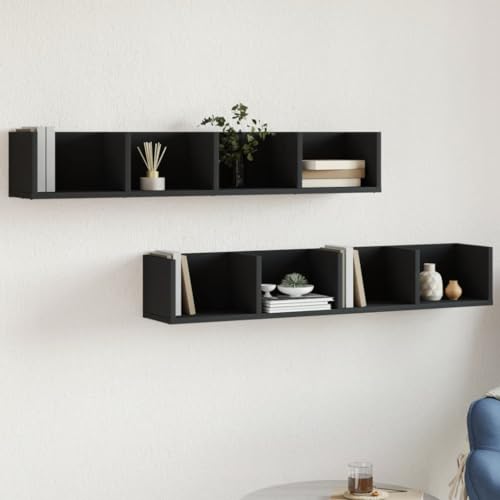 ZQQLVOO Wandschränke 2 STK. Schwarz Schwebendes Wandregal Hängeregal für Küche Wohnzimmer 99x18x16,5 cm Holzwerkstoff von ZQQLVOO