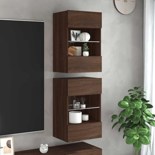 ZQQLVOO Wandschränke mit LED-Leuchten für TV 2 STK. Braun Eichen-Optik hängeschrank HiFi Rack wohnzimmerschrank kommode ZQQLVOO Wandschränke mit LED-Leuchten für TV 2 STK. Braun Eichen-Optik hängeschrank HiFi Rack wohnzimmerschrank kommode von ZQQLVOO