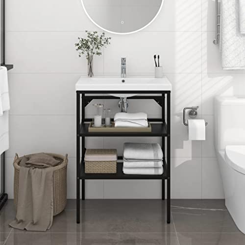 ZQQLVOO Waschtischunterschrank-Set Waschbecken-Set Badezimmer Waschtischgestell Schwarz 59x38x83 cm Eisen für Wohnzimmer Schlafzimmer Eingangsbereich Dekor von ZQQLVOO