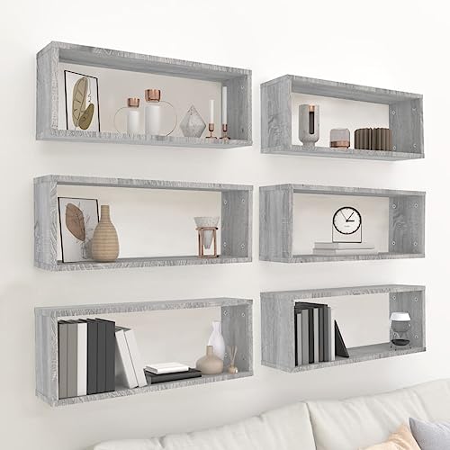 ZQQLVOO Würfelregale 6 STK. Grau Sonoma Wohnzimmerregal Hängeregal für Küche Büro 60x15x23 cm Holzwerkstoff von ZQQLVOO