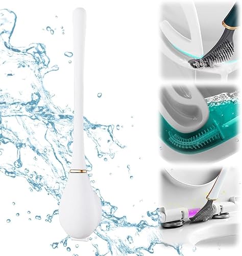Flexible Toilettenbürste aus Silikon, Klobürste Silikon, Silikon WC Bürste und Behälter,Toilettenbürste silikon für Badezimmer mit Schnell Trocknendem, Schnelle Reinigung Toilet Brush (Weiß) von ZQTWJ