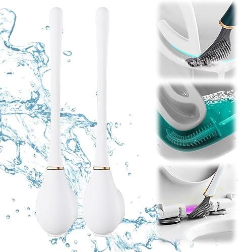 Flexible Toilettenbürste aus Silikon, Klobürste Silikon, Silikon WC Bürste und Behälter,Toilettenbürste silikon für Badezimmer mit Schnell Trocknendem, Schnelle Reinigung Toilet Brush (Weiß 2 Stück) von ZQTWJ
