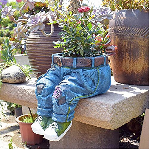 ZQTWJ Humor Gartendeko Blumentöpfe, Decoration Topf für Blumen und Pflanzen,Denim Pants Resin Blumentopf dekorativer Topf für Pflanzen,Gartenstatuen Ornamente für Garten Terrasse (A) von ZQTWJ