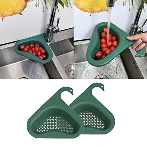 Multi-Functional Hanging Filtering Draining Rack | Sink Strainer Basket Triangular,Swan Drain Basket,Kitchen Triangle Sink Filter Corner Food Strainer for Kitchen Bathroom (Grün) von ZQTWJ