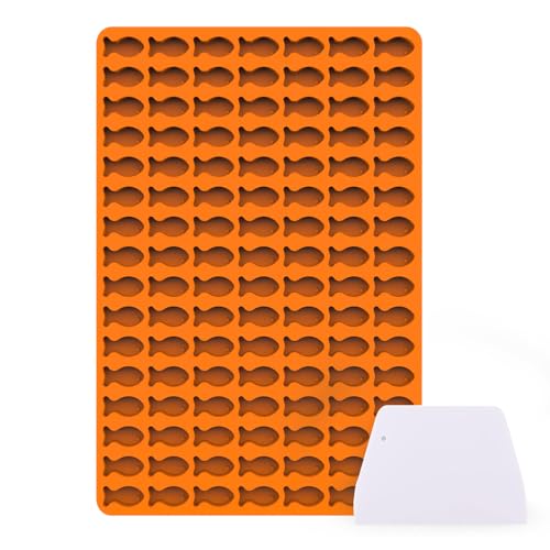 ZQX Silikon Hundekekse Backform, 112 Gitter Hundekuchen Backmatte mit Fisch-Formen für DIY Hundeleckerlies, Schokolade, Kekse, Süßigkeiten, BPA-Frei - Orangefarbener Fisch von ZQX