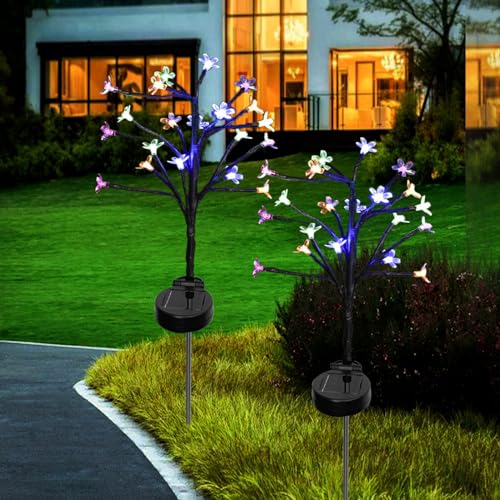 ZQX Solarlampen für Außen Garten, 2 Stück 16 LED Solar Kirschblüten Zweige Aussen, Solar Simulations Baum Licht, Solar Gartendeko für Terrasse Patio Balkon Deko - Mehrfarbig von ZQX