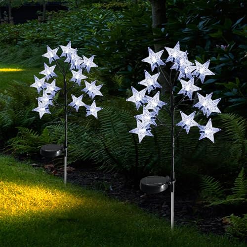 Solarlampen für Außen Garten, 2 Stück 16 LED Solar Zweige Aussen, Solar Simulations Baum Licht, Solarleuchte Gartenleuchten mit Schmetterling Dekoration für Terrasse Patio Balkon Deko - Kühles Weiß von ZQX