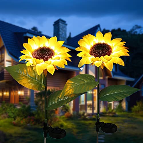 ZQX Solarleuchte Garten für Außen, 2 Stück Solar Sonnenblumen lichter, IP65 Wasserdicht LED Stehend Blumen Solarlampen Deko für Terrasse, Rasen, Gehweg, Landschaft, Hof - Warmweiß von ZQX