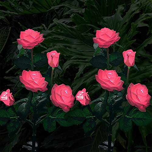 Solarleuchten Garten, ZQX Solar Blumenleuchten Außen Wasserdicht Solarlampe mit Größerer Rose Blume und Breiter Solarpanel für Garten, Weg, Party, Dekoration - 5 Blumen pro Zweig, Rosa, 2 Stück von ZQX