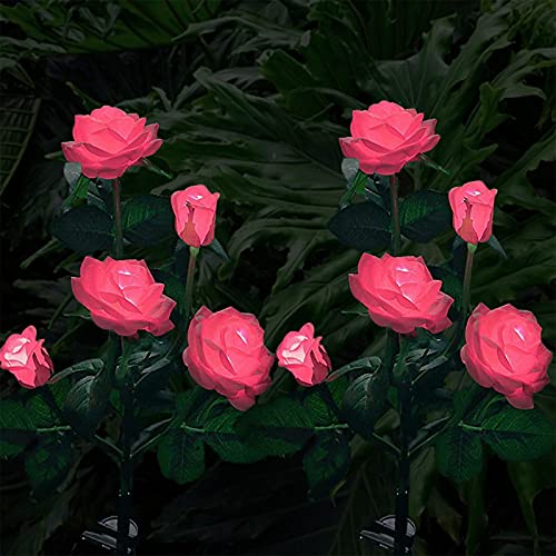 Solarleuchten Garten, ZQX Solar Blumenleuchten Außen Wasserdicht Solarlampe mit Größerer Rose Blume und Breiter Solarpanel für Garten, Weg, Party, Dekoration - 5 Blumen pro Zweig, Rosa, 2 Stück von ZQX