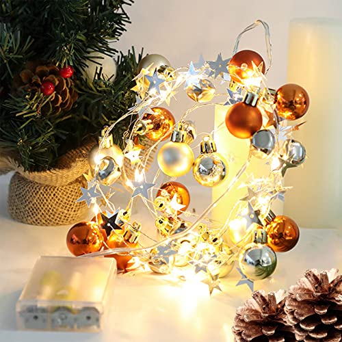 Weihnachts Lichterketten, 2m/6,56ft Weihnachtslichterketten mit 20 LED, Weihnachtskugel Lichterkette, Dekorative Lichterkette mit glocken Innendekoration Lichterkette für Kamin Treppe Tisch(Orange) von ZQX
