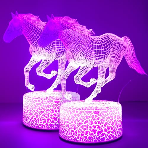 ZQX 3D Pferdelampe für Kinder, 2 Stück 3D Optische Täuschung Pferde LED Deko Lampe Akku, 16 Farben mit Fernbedienung - Perfekte Kinderzimmer Deko für Mädchen Jungen Geburtstag von ZQX
