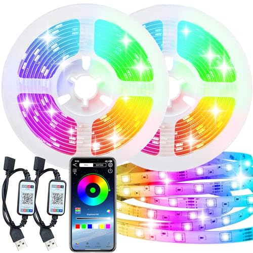 ZQX LED Strip 2m, 2 Stück LED Streifen Steuerbar via App, Musik Sync, RGB 5050 USB LED Lichterkette, RGB LED Streifen Farbwechsel für Party, Schlafzimmer, TV, Küche, Zuhause, Weihnachten Deko von ZQX