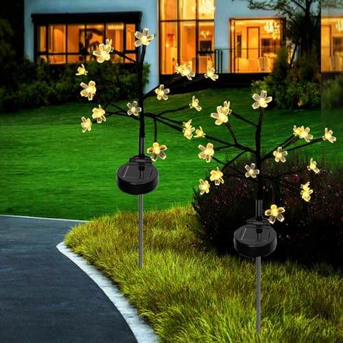 ZQX Solarlampen für Außen Garten, 2 Stück 16 LED Solar Kirschblüten Zweige Aussen, Solar Simulations Baum Licht, Solar Gartendeko für außen Wetterfest für Terrasse Patio Balkon Deko - Warmes Weiß von ZQX