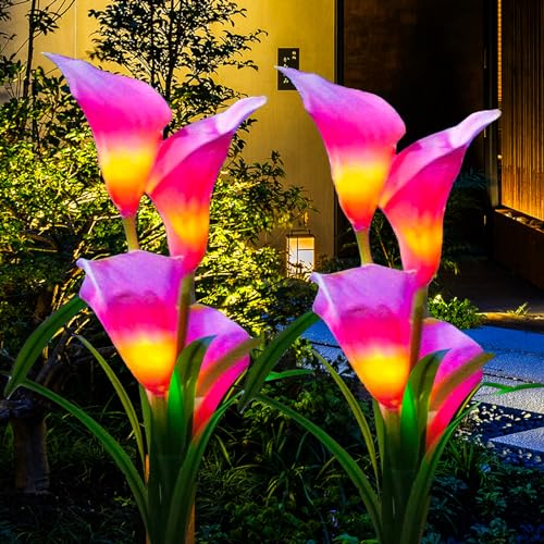 ZQX Solarlampen für Außen Garten, 2 Stück Wasserdicht Solar-Calla Lily Blumenlichter, Mehrfarbig Wechselnden Landschaft Solar Gartenleuchten für Terrasse, Rasen, Garten Dekoration von ZQX