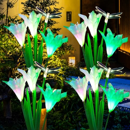 ZQX Solarlampen für Außen Garten, 4 Stück Wasserdicht Solar-Blumenlichter mit Libellen, Mehrfarbig Wechselnden Landschaft Solar Gartenleuchten für Terrasse, Rasen, Garten Dekoration von ZQX