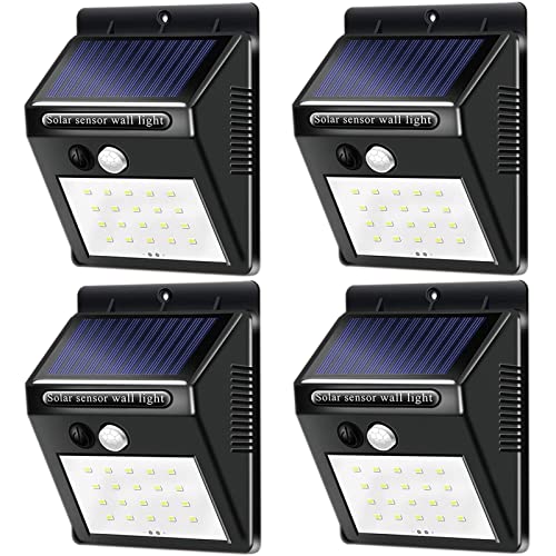 ZQX Solarlampen für Außen mit Bewegungsmelder, 4 Stück IP65 Wasserdicht Solarbetriebene Sicherheitsleuchte 3 Modi Solar-Wandleuchten für Garten, Wand, Weg, Terrasse, Garagen, Zaun, Veranden von ZQX