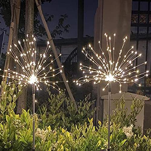 ZQX Solarleuchten für Außen Garten Deko, 2 Stück 120 LED Solar Feuerwerk Lichter, Wasserdicht Starburst Lichterkette für Garten, Gehweg, Terrasse, Wege, Balkon - warmweiß von ZQX