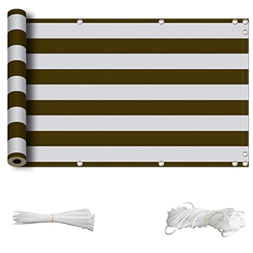 ZQXFZ Balkon Sichtschutz Balkonbespannung 130x1000cm Balkonumrandung Sichtschutz Terassen Sichtschutz Balkonverkleidung Windschutz -Kaffeestreifen. von ZQXFZ