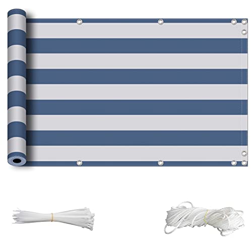 ZQXFZ BalkongeläNder Sichtschutz 90x350cm Zaun Sichtschutz Balkon Windschutz SichtschutzfüR Terrasse -Hellblaue Streifen. von ZQXFZ